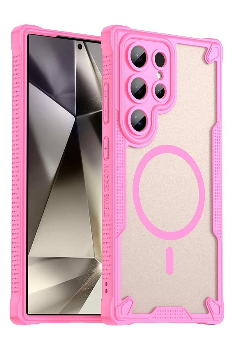 Cover For Samsung Galaxy S24 Ultra Armor Glaze MagSafe Magnetic Phone Case Raised edges around the screen and camera lens help prevent scratches - Pink - Image 1