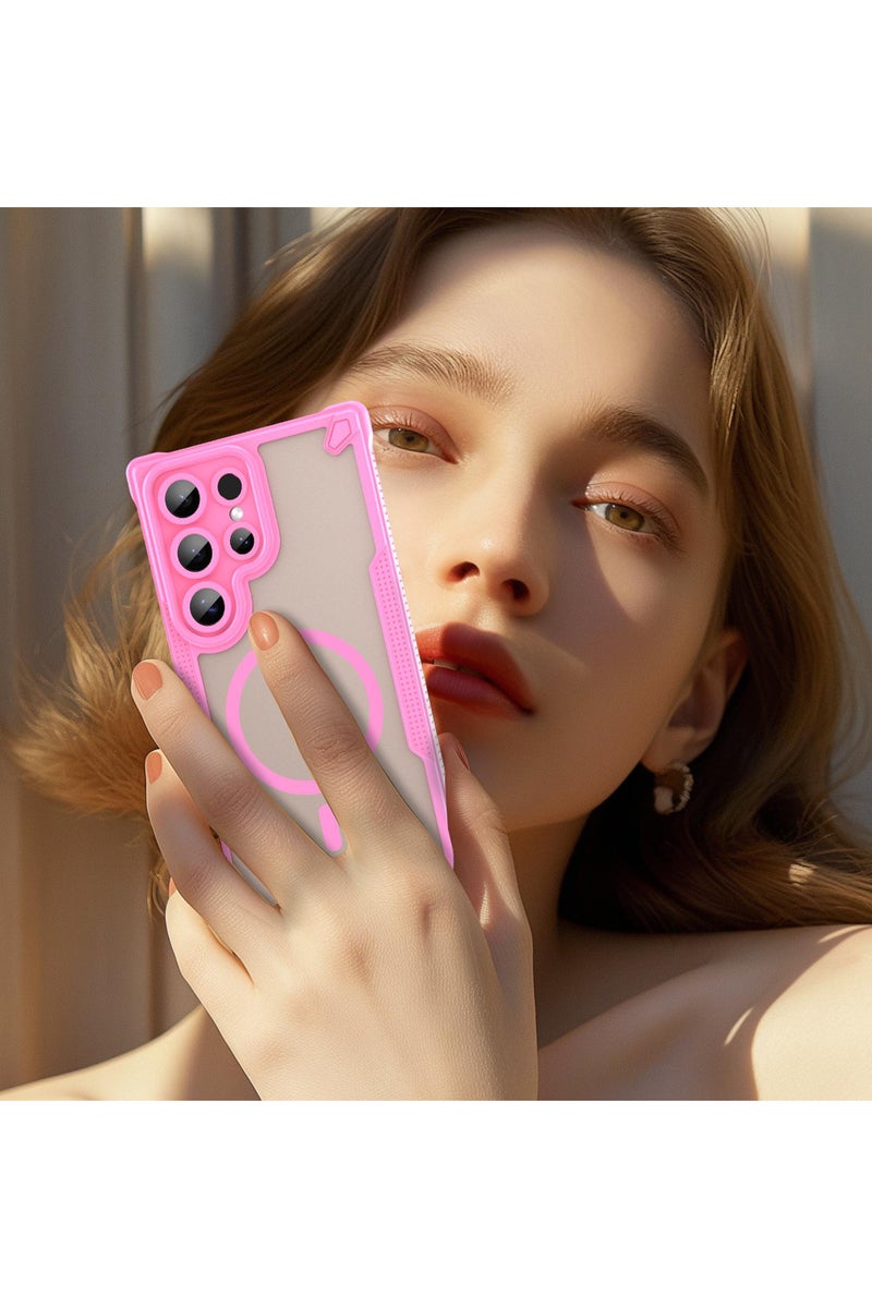 Cover For Samsung Galaxy S24 Ultra Armor Glaze MagSafe Magnetic Phone Case Raised edges around the screen and camera lens help prevent scratches - Pink - Image 2