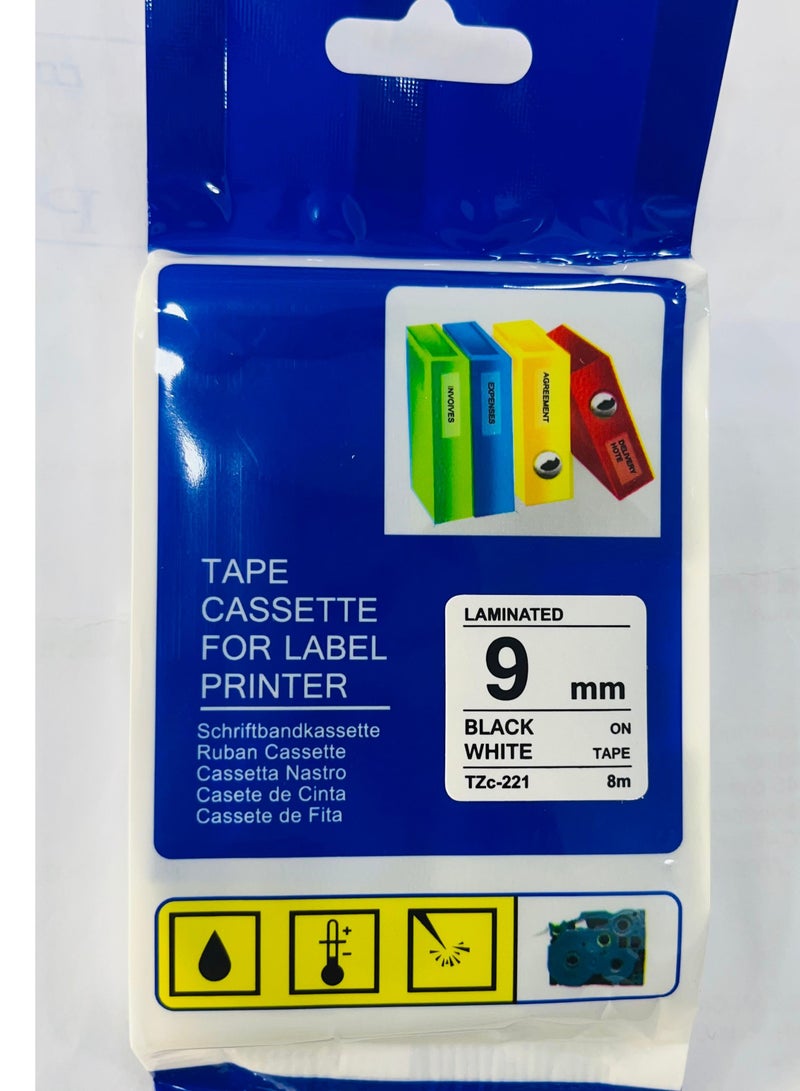 Generic BROTHER COMPATIBLE Label Printer Tape, 9 mm Width, Black/white - Image 1