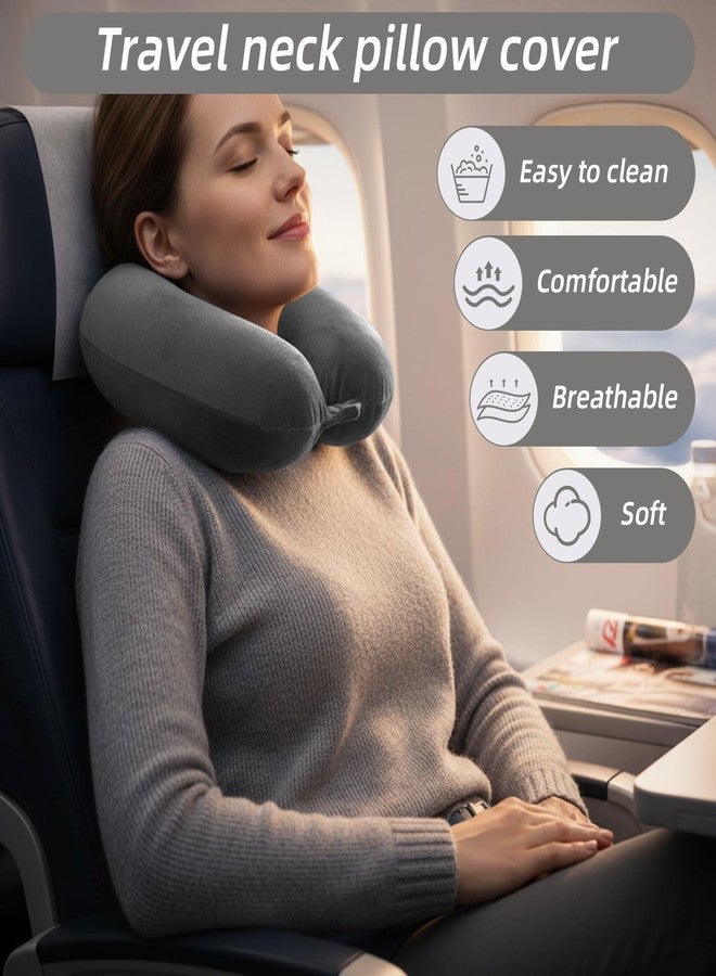 Larrel 2 Pcs Travel Neck Pillow Cover with Zipper, Soft Reusable U-Shaped Neck Pillow Cover Washable Smooth Airplane Pillows Covers (No Filler)(Grey) - Image 5