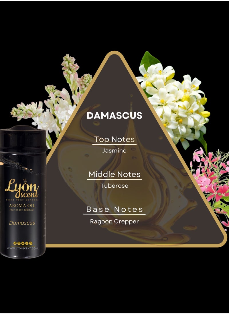 LYON SCENT - Lyon Scent Aroma Oil, 100% Pure Oil, Perfume for Air Freshener, Diffuser Aroma, Fragrance Oil, Air Freshener Oil refill, Essential Scented Oil, Luxurious Scent (DAMASCUS) - Image 1