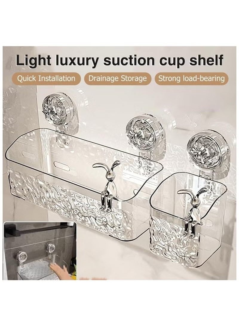 Beauenty 1pc Shower Suction Cup Caddy Light Luxury Style Glacier Pattern Suction Cup Shelf Shower Shelf Basket Shower Dispenser Soap Organizer Suction Cup Storage Rack - Image 2