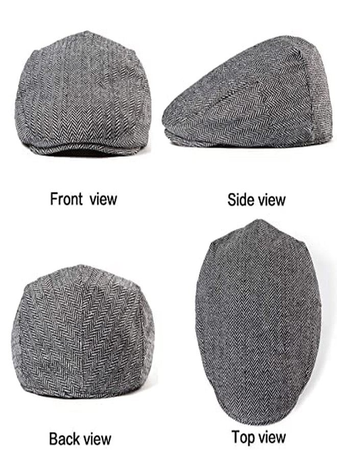 LADYBRO 2Pack Wool Blend Tweeed Newsboy Hat Men Flat Cap Fishing (Black+Grey, XL/XXL) - Image 3