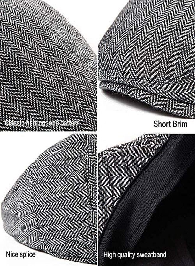 LADYBRO 2Pack Wool Blend Tweeed Newsboy Hat Men Flat Cap Fishing (Black+Grey, XL/XXL) - Image 2