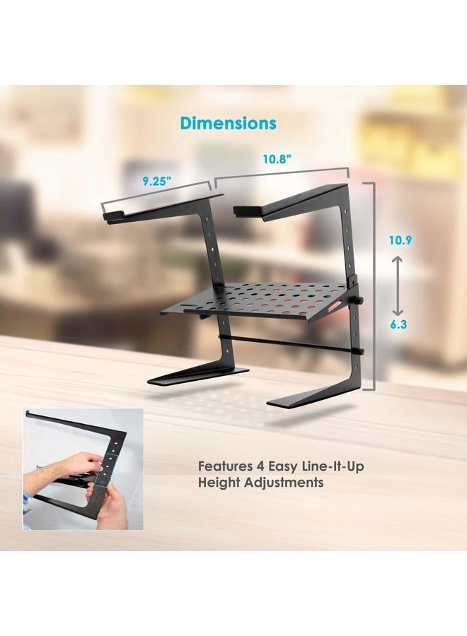 Pyle Portable Adjustable Laptop Stand - 6.3 To 10.9 Inch Standing Table Monitor Or Computer Desk Workstation Riser With Shelf Storage And Height Alignment For Dj, Pc, Gaming, Home Or Office - Plpts26 - Image 4