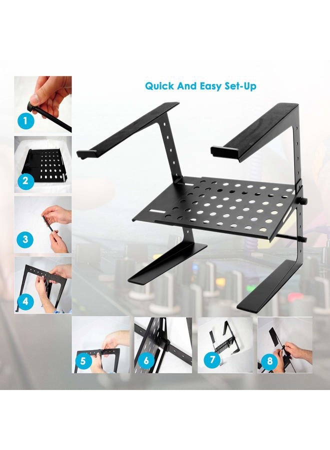 Pyle Portable Adjustable Laptop Stand - 6.3 To 10.9 Inch Standing Table Monitor Or Computer Desk Workstation Riser With Shelf Storage And Height Alignment For Dj, Pc, Gaming, Home Or Office - Plpts26 - Image 2
