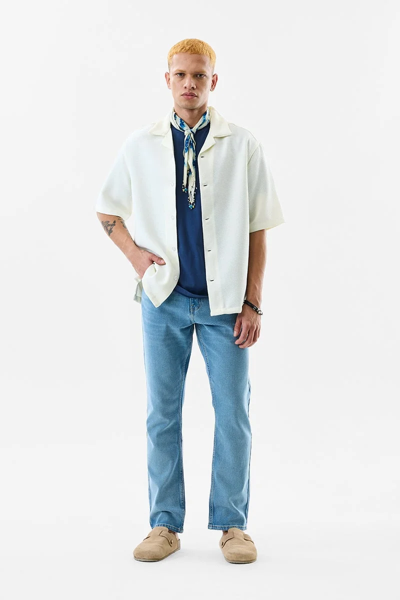 SNITCH Off White Textured Half Sleeve Oversized Shirt