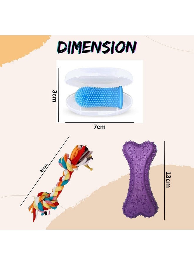 مجموعة العناية بالفم ومضغ الحيوانات الأليفة (عظمة الشوك، حبل بعقدتين، فرشاة أسنان من السيليكون ومعجون أسنان على شكل دجاج، 100 جرام) | مناسبة للكلاب الصغيرة والمتوسطة والجراء - Image 2
