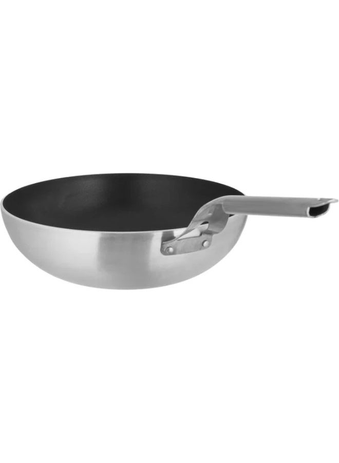 Hascevher Steel Wok, Steel Handle, 30 cm - Silver - Image 2