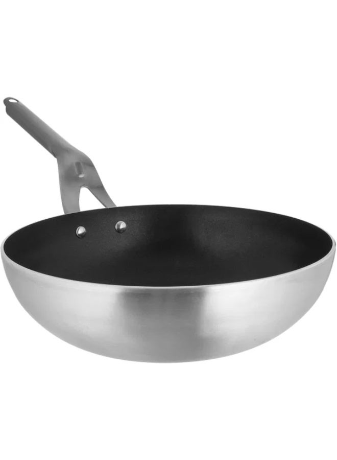 Hascevher Steel Wok, Steel Handle, 30 cm - Silver - Image 3