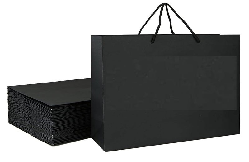 Amit Marketing Black Paper Carry Bag - 250 GSM Kraft Matt Lamination Paper Bags with Braided Cotton Handle I for Return Gifts Carrying Packaging Shopping Grocery Parcel Take Out - L15xW4.25xH11 Inch (50 Pcs) - Image 1