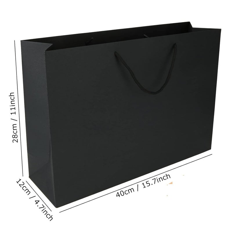 Amit Marketing Black Paper Carry Bag - 250 GSM Kraft Matt Lamination Paper Bags with Braided Cotton Handle I for Return Gifts Carrying Packaging Shopping Grocery Parcel Take Out - L15xW4.25xH11 Inch (50 Pcs) - Image 2