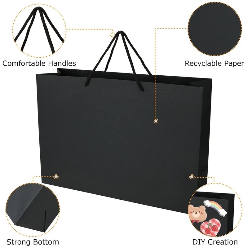 Amit Marketing Black Paper Carry Bag - 250 GSM Kraft Matt Lamination Paper Bags with Braided Cotton Handle I for Return Gifts Carrying Packaging Shopping Grocery Parcel Take Out - L15xW4.25xH11 Inch (50 Pcs) - Image 3