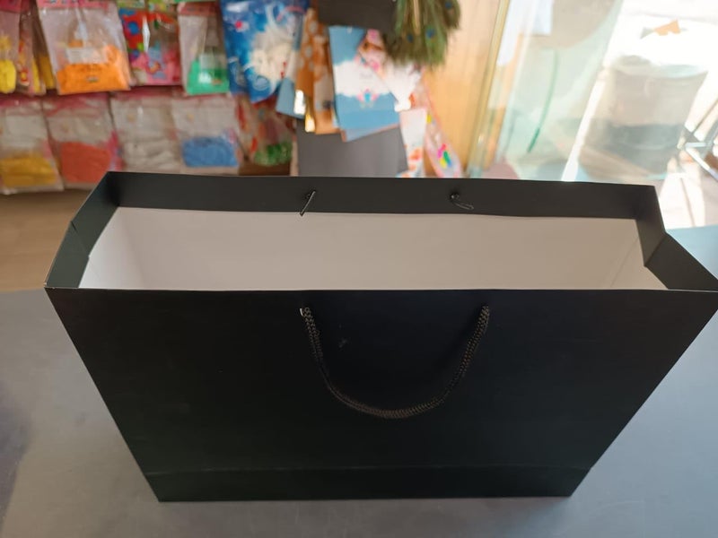 Amit Marketing Black Paper Carry Bag - 250 GSM Kraft Matt Lamination Paper Bags with Braided Cotton Handle I for Return Gifts Carrying Packaging Shopping Grocery Parcel Take Out - L15xW4.25xH11 Inch (50 Pcs) - Image 5