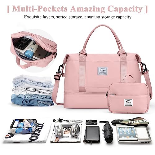 HYC00 Travel Duffel Bag with Shoes Compartment Carry on Overnight Weekender Bags for Women For Spirit Airlines 18x14x8 Personal Item Bag - Image 3