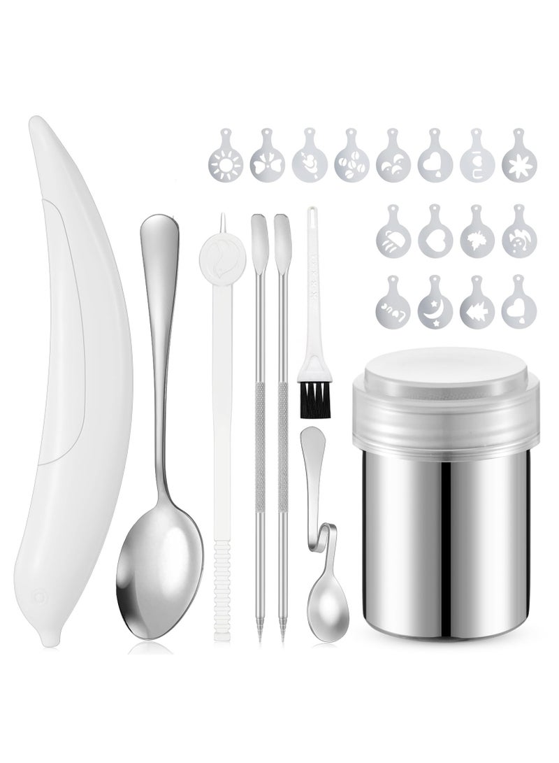 general Coffee Latte Art Mold Hollow Stencil Fancy Powder can Coffee Spoon Latte Art Needle 24 Pieces Tool Set - Image 1