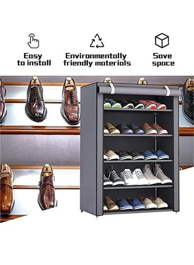 Generic 6-layer shoe rack, non-woven fabric cover shoe storage cabinet, corridor, doorway, living room shoe rack grey  - Image 5