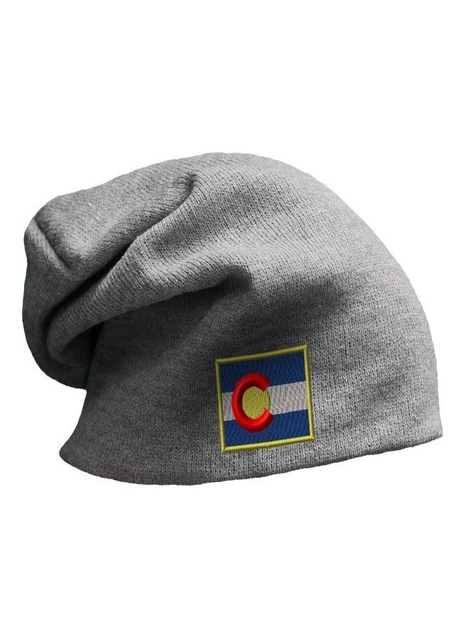 Speedy Pros Custom Slouchy Beanie Colorado Flag State Embroidery Acrylic Skull Cap Hats for Men & Women Light Grey Design Only - Image 1