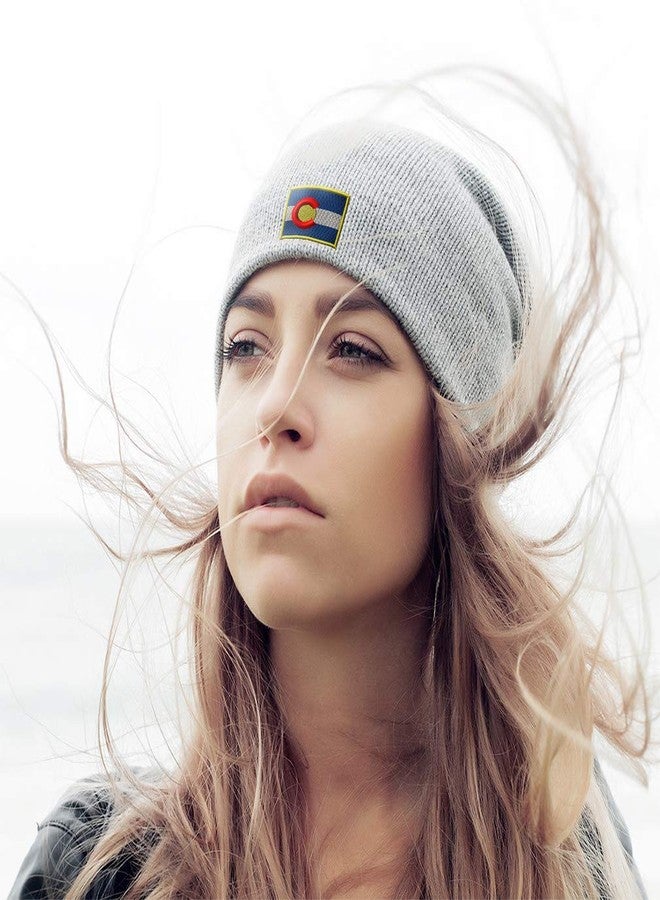 Speedy Pros Custom Slouchy Beanie Colorado Flag State Embroidery Acrylic Skull Cap Hats for Men & Women Light Grey Design Only - Image 3