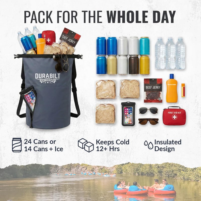 Durabilt 20L Waterproof Cooler Roll Top Backpack Sack, Heavy-Duty Soft Insulated Bag Doubles as Dry Bag, Holds 24 Cans...14+ with ice, Ideal for Boating, Fishing, Kayaking, Hiking, Beach, Camping - Image 4
