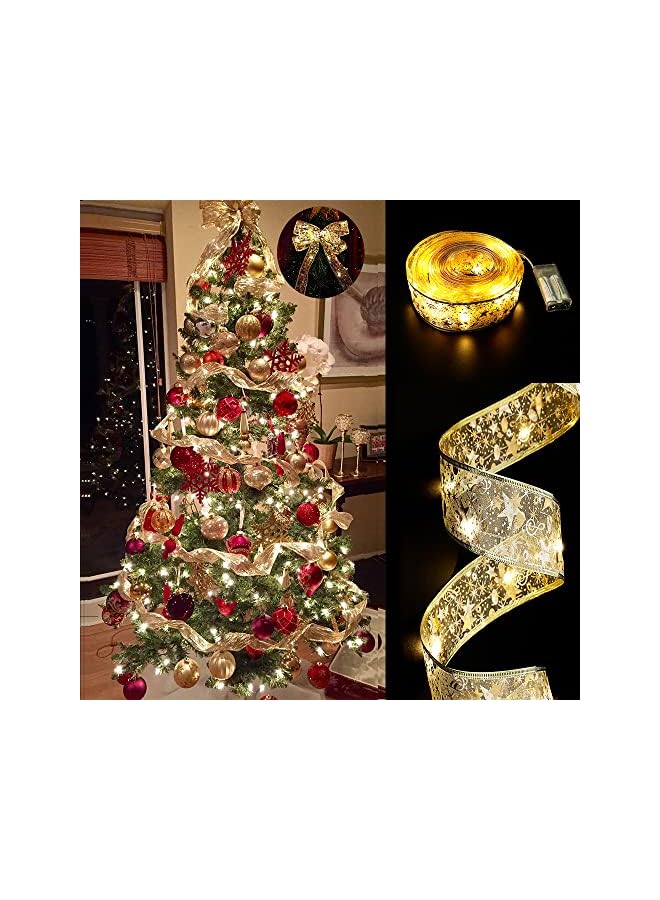 The Bros Battery Powered Double Layer Copper Wire Ribbon 100 LED Lights for Decorations - (32ft, Gold) - Image 2