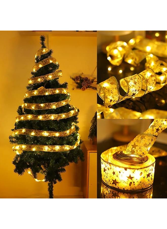 The Bros Battery Powered Double Layer Copper Wire Ribbon 100 LED Lights for Decorations - (32ft, Gold) - Image 3
