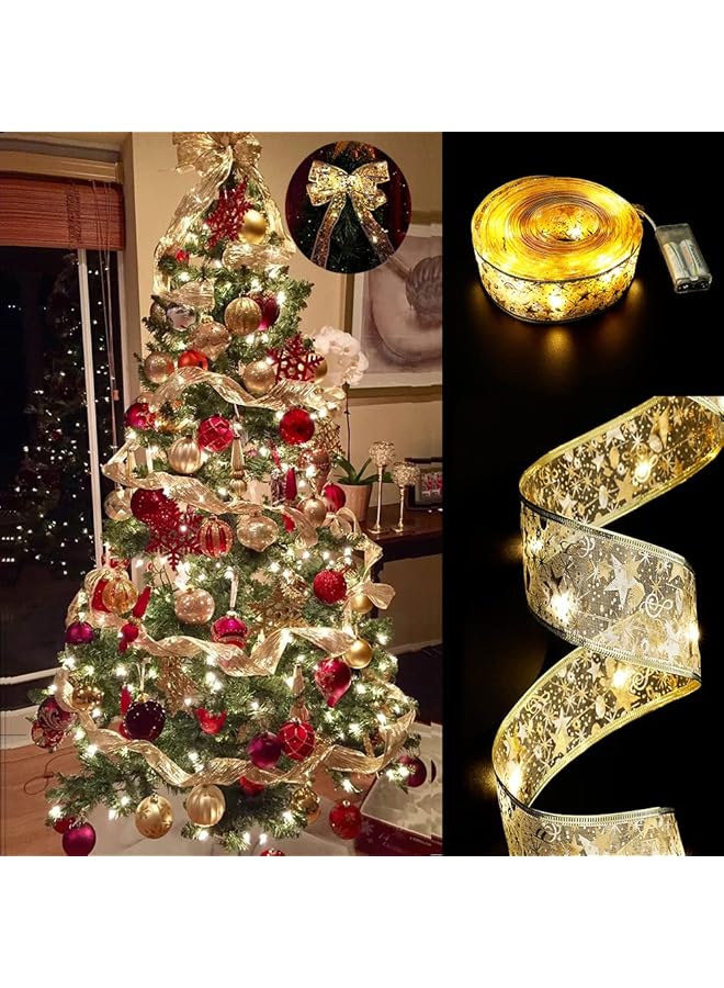 The Bros Battery Powered Double Layer Copper Wire Ribbon 100 LED Lights for Decorations - (32ft, Gold) - Image 1