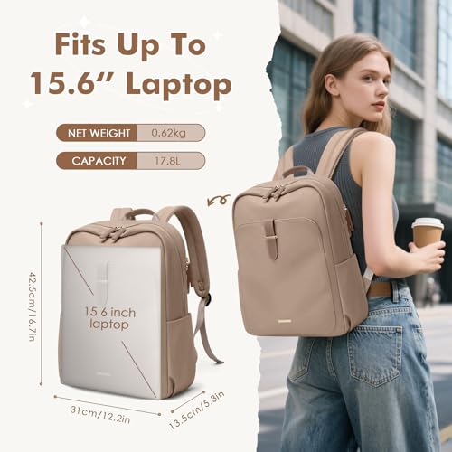GOLF QUALITY Laptop Backpack for Women,Casual Work Business Backpacks Purse Carry on Travel Backpack,15.6 Inch,Champagne Brown - Image 4