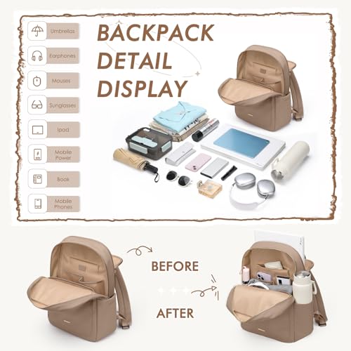 GOLF QUALITY Laptop Backpack for Women,Casual Work Business Backpacks Purse Carry on Travel Backpack,15.6 Inch,Champagne Brown - Image 3