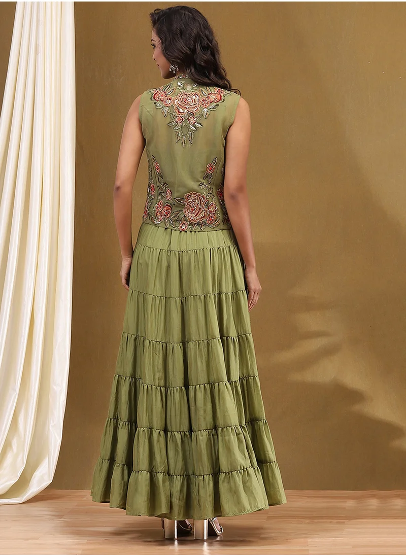 Biba Embroidered Tiered Dress & Jacket Set