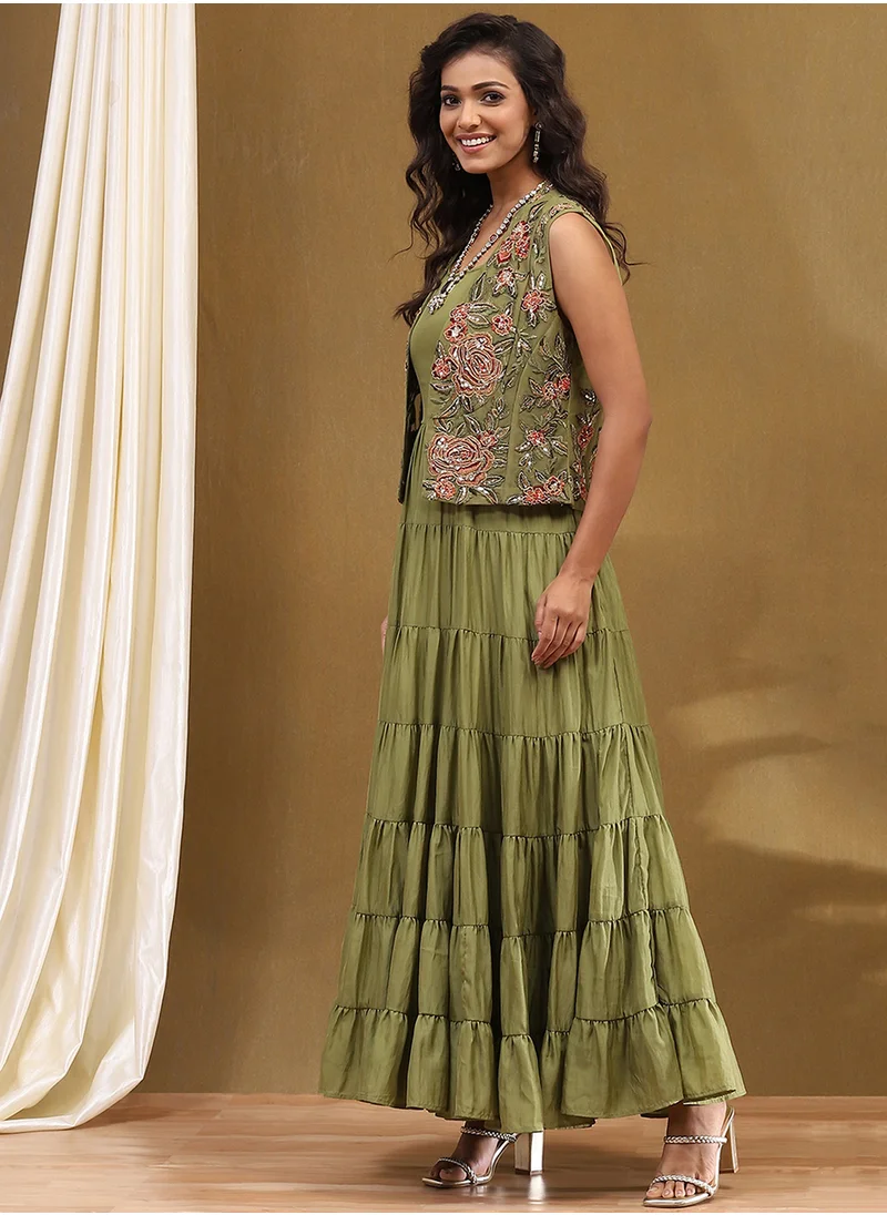 Biba Embroidered Tiered Dress & Jacket Set