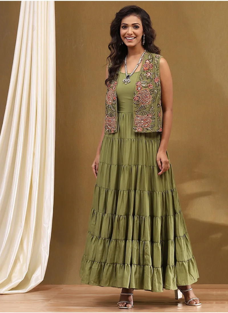 Biba Embroidered Tiered Dress & Jacket Set