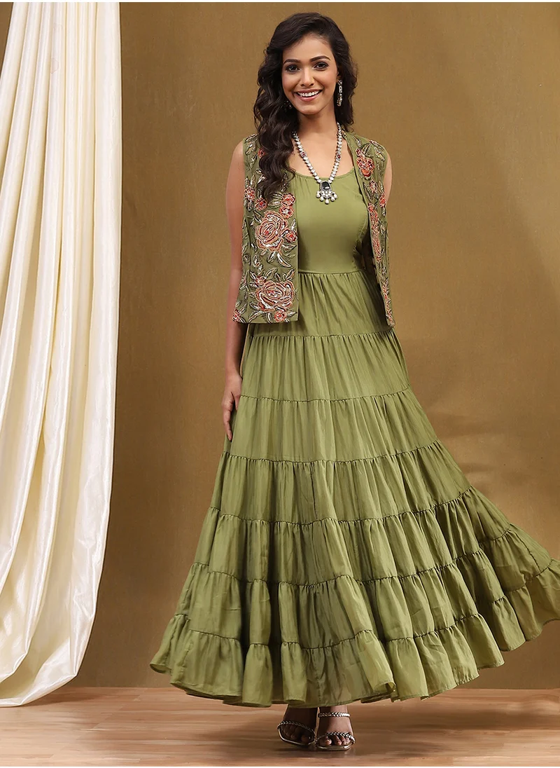 Biba Embroidered Tiered Dress & Jacket Set