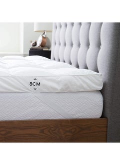 Rest Mattress Topper 200X200+8Cm Thick 900Gsm Filling And Plush Brushed Fabric With 4-Side Elastic Bands For Secure Fit White Extra Thick Bed Topper Fluffy Super Soft Topper  - Image 2