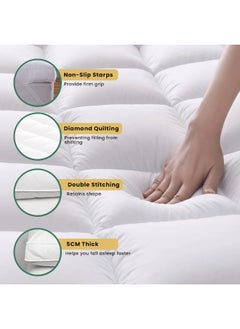 Rest Mattress Topper 200X200+8Cm Thick 900Gsm Filling And Plush Brushed Fabric With 4-Side Elastic Bands For Secure Fit White Extra Thick Bed Topper Fluffy Super Soft Topper  - Image 5