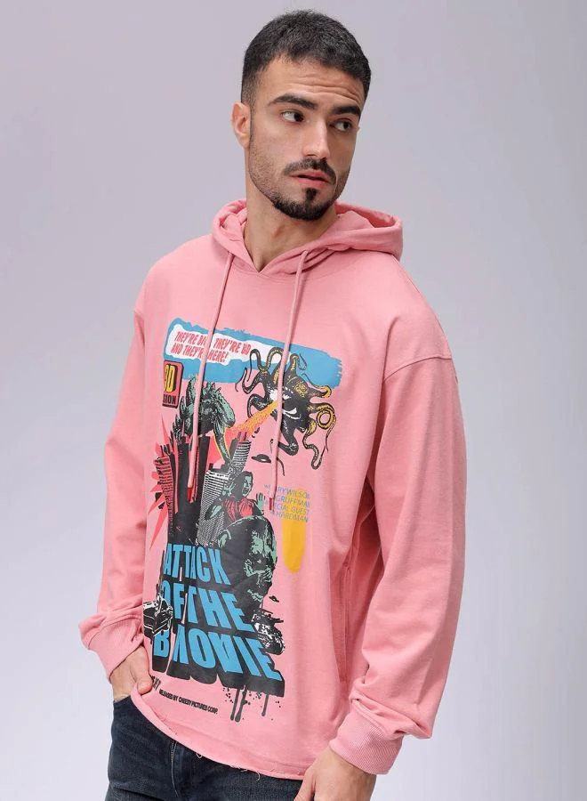 The Indian Garage Co Men Oversized Placement Print Overhead Hooded Sweatshirt