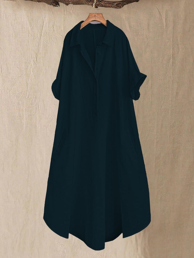 TOPLOT Women Dress || Long Dress for Women (Shirt-Dress-5253-Teal-S) - Image 2