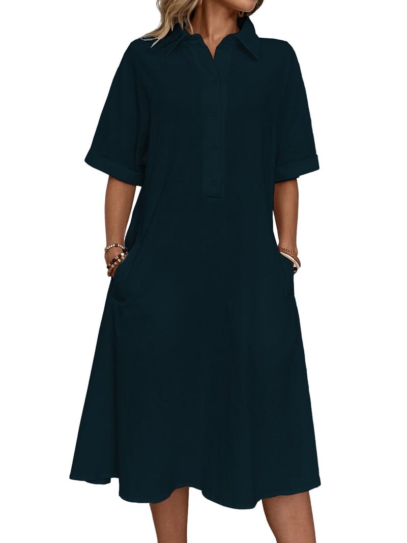 TOPLOT Women Dress || Long Dress for Women (Shirt-Dress-5253-Teal-S) - Image 5