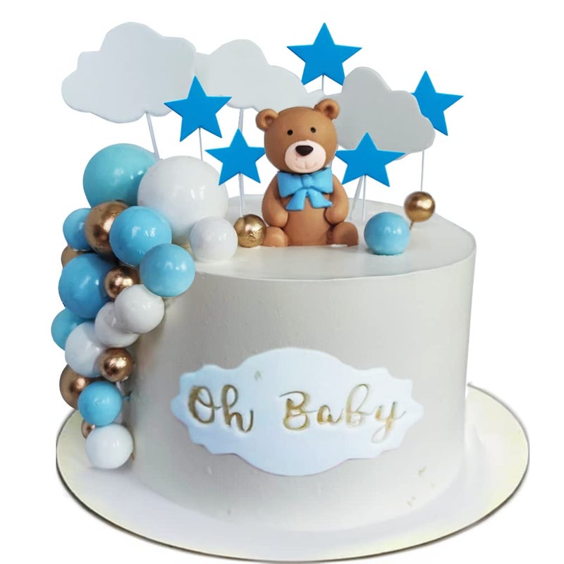 DiDida Baby Bear Cake Topper Boy for Birthday Baby Shower Baby Boy Blue 38pcs/set - Image 1