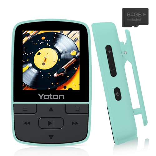 YOTON MP3 Player with Bluetooth 5.2, 64GB Storage, Mini Size, HiFi Music, with Sports Clip, Independent Volume Control, FM Radio, Includes Headphones (Green) - Image 1