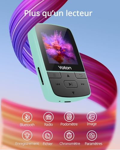 YOTON MP3 Player with Bluetooth 5.2, 64GB Storage, Mini Size, HiFi Music, with Sports Clip, Independent Volume Control, FM Radio, Includes Headphones (Green) - Image 2