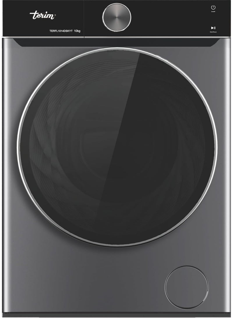 Terim TERFL1014DSKYT 10kg Front Load Fully Automatic Washing Machine , 1400 RPM, Direct Drive Inverter Motor, 14 Programs, A+++ Energy Rating, Titanium Silver - Image 1