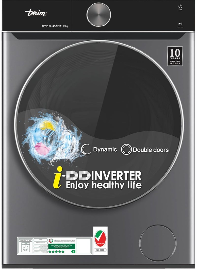 Terim TERFL1014DSKYT 10kg Front Load Fully Automatic Washing Machine , 1400 RPM, Direct Drive Inverter Motor, 14 Programs, A+++ Energy Rating, Titanium Silver - Image 2