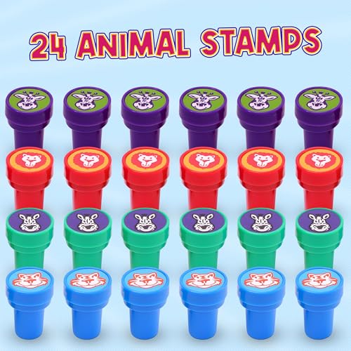 Srenta Self Inking Stamps for Kids, 24 Pcs Animals Stampers for Kids, Pre-Inked Animal Stamps, Farm Zoo Jungle Safari Animal Themed Birthday Party Favors, Goodie Bag Fillers, Teacher Stamps – Srenta - Image 2