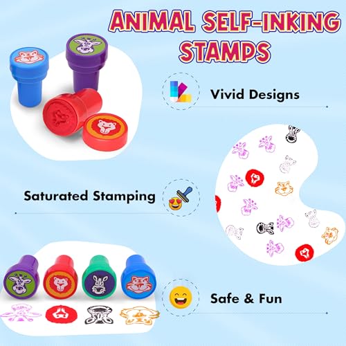 Srenta Self Inking Stamps for Kids, 24 Pcs Animals Stampers for Kids, Pre-Inked Animal Stamps, Farm Zoo Jungle Safari Animal Themed Birthday Party Favors, Goodie Bag Fillers, Teacher Stamps – Srenta - Image 5