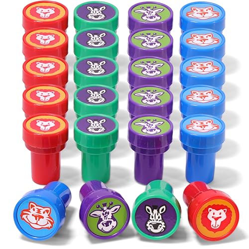 Srenta Self Inking Stamps for Kids, 24 Pcs Animals Stampers for Kids, Pre-Inked Animal Stamps, Farm Zoo Jungle Safari Animal Themed Birthday Party Favors, Goodie Bag Fillers, Teacher Stamps – Srenta - Image 1