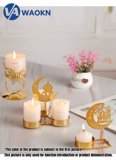 WAOKN 3pcs church/Castle/Butterfly Candlestick Iron Holder Wrought Iron Holder for Eid Decor Wedding Centerpieces Home Table Decor Birthday Party Eid Gifts Metal Candlestick Decoration Ornament(Gold)  - Image 1