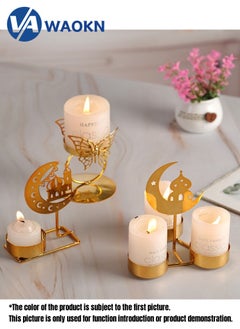 WAOKN 3pcs church/Castle/Butterfly Candlestick Iron Holder Wrought Iron Holder for Eid Decor Wedding Centerpieces Home Table Decor Birthday Party Eid Gifts Metal Candlestick Decoration Ornament(Gold)  - Image 3