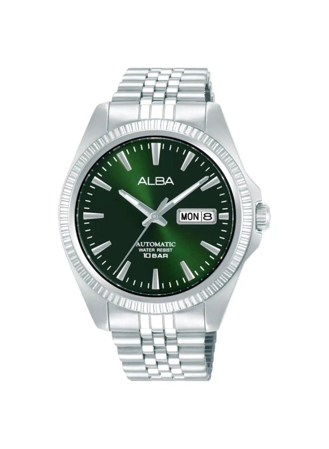 Alba AL4785X1 Automatic Men's Watch | Green Sunray Dial | Stainless Steel Bracelet | Day-Date | Exhibition Case Back | 100M Water Resistant | 41mm - Image 1