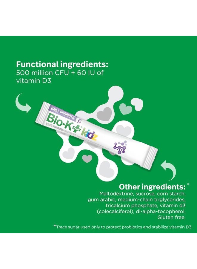 Bio-K Plus Bio-K+ Kidz Probiotic Powder for Kids with Vitamin D3, Shelf-Stable, Non-GMO, Gluten-Free – 28 Single-Serve Packets - Image 4